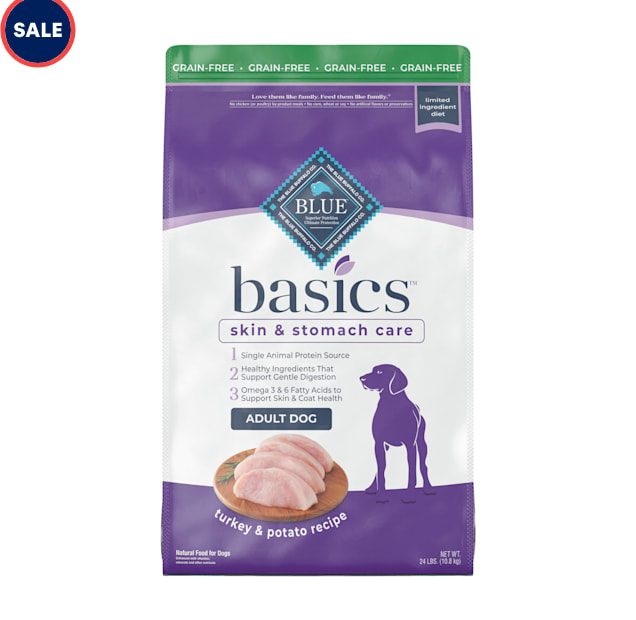 Blue Buffalo Blue Basics Skin & Stomach Care Natural Adult Grain Free  Turkey & Potato Dry Dog Food, 24 Lbs. | Petco