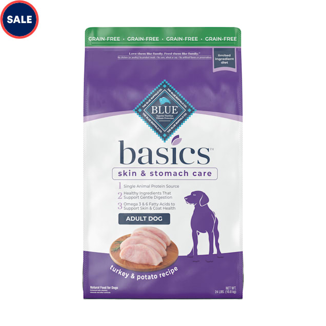 Blue Buffalo Blue Basics Skin & Stomach Care Natural Adult Grain Free  Turkey & Potato Dry Dog Food, 24 Lbs. | Petco